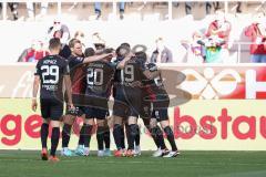 3. Liga; SSV Jahn Regensburg - FC Ingolstadt 04; Tor Jubel Treffer Bryang Kayo (48, FCI) mit Mladen Cvjetinovic (19, FCI) Yannick Deichmann (20, FCI) David Kopacz (29, FCI) Simon Lorenz (32, FCI) Moritz Seiffert (23, FCI)