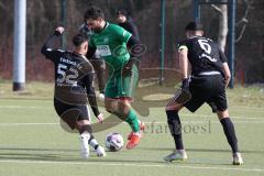 Freundschaftsspiel - Türk SV Ingolstadt - SV Manching - Saison 2023/23 - Abdel Abou-Khalil grün Manching - Yunus Erdal schwarz Türk SV #6 - Melih Soysal schwarz #52 Türk SV - Foto: Meyer Jürgen