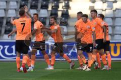 3.Liga - Saison 2023/2024 - SC Freiburg II - FC Ingolstadt 04 - Der 0:3 Führungstreffer durch Yannick Deichmann (Nr.20 - FCI) - jubel - David Kopacz (Nr.29 - FCI) - Julian  Klügl (Nr.31 - FCI) - Benjamin Kanuric (Nr.8 - FCI) - Moritz Seiffert (Nr.23 - FCI