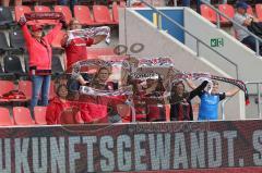 2.BL; FC Ingolstadt 04 - 1. FC Nürnberg - Fans im Stadion, Schal Jubel Choreo Kurve Fahnen