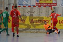 Lotto - Hallen - Bayerncup -  Saison 2022/2023 - FC Fatih Ingolstadt - FC Rockolding - Ramazan Kurnaz rot #17 schießt ein Tor - Jubel - Florian Wagner Torwart Rockolding -  Foto: Meyer Jürgen