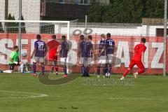 Bayernliga Süd - Saison 2021/2022 - FC Ingolstadt 04 II - Schwaben Augsburg - Der 2:0 Führungstreffer per Freistoss durch Cavadias Fabian (#5 FCI) - jubel - Patrick Rösch Torwart Augsburg - Foto: Meyer Jürgen