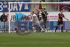 2. Fußball-Liga - Saison 2021/2022 - FC Ingolstadt 04 - Hamburger SV - Der 0:4 Führungstreffer durch Mikkel Kaufmann #11 Hamburg - Nico Antonitsch (#5 FCI) - Dominik Franke (#3 FCI)  - Foto: Meyer Jürgen