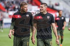 3. Liga; Erzgebirge Aue - FC Ingolstadt 04; Benjamin Kanuric (8, FCI) Mladen Cvjetinovic (19, FCI) vor dem Spiel