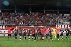 Toto-Pokal - Saison 2023/2024 - FC Ingolstadt 04 - Jahn Regensburg - Elmeterschießen gewonnen - jubel - Torwart Marius  Funk (Nr.1 - FCI) hält den Elfmeter - Die Mannschaft feiert mit den Fans - - Foto: Meyer Jürgen