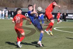 Bayernliga Süd - Saison 2022/2023 - FC Ingolstadt 04 - FC Deisenhofen - Simon Kampmann (Nr.20 - FCI II) links - Mario Götzendorfer (Nr.23 - FCI II) rechts - Michael Bachhuber blau Deisenhofen - Foto: Meyer Jürgen