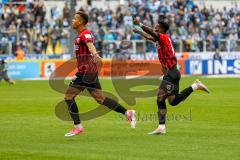 3.Liga - Saison 2022/2023 - TSV 1860 München - FC Ingolstadt 04 - Der 0:1 Führungstreffer durch Marcel Costly (Nr.22 - FCI) - jubel - Hans Nunoo Sarpei (Nr.14 - FCI) - Foto: Meyer Jürgen