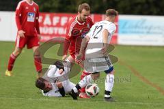 Kreisklasse - Saison 2023/2024 -SV Stammham - TSV Kösching - Jonas Betz rot Kösching - Jonas Nimmisch weiss #12 Stammham -  - Valentin Dieckert weiss Stammham - Foto: Meyer Jürgen