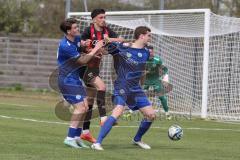 Bayernliga Nord - Saison 2024/25 - FC Ingolstadt 04 II - Würzburger FV 04 - Davide Sekulovic (Nr.7 - FCI U21) - Gobbo Fabio blau Würzburg links - Hansen Hendrik blau Würzburg - Foto: Meyer Jürgen