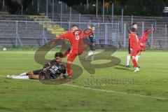 Bayernliga Süd - Saison 2022/2023 - FC Ingolstadt 04 -  VFB Hallbergmoos - Der 1:1 Ausgleichstreffer durch Udogu David (Nr.2 - Fc Ingolstadt 04 II) - Jubel - Gashi Egson (Nr.9 - Fc Ingolstadt 04 II) - Carl Opitz schwarz Hallbergmoos - Dominic Dachs Torwar