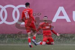 Bayernliga Süd - Saison 2022/2023 - FC Ingolstadt 04 - SV Kirchanschöring - Der 2:0 Führugstreffer durch Michael Senger (Nr.21 - FCI II) - jubel - Ishak Karaogul (Nr.10 - FCI II) - Foto: Meyer Jürgen