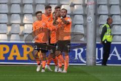 3.Liga - Saison 2023/2024 - SC Freiburg II - FC Ingolstadt 04 - Der 0:3 Führungstreffer durch Yannick Deichmann (Nr.20 - FCI) - jubel - David Kopacz (Nr.29 - FCI) - Julian  Klügl (Nr.31 - FCI) - Benjamin Kanuric (Nr.8 - FCI) - Moritz Seiffert (Nr.23 - FCI