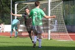 Bezirksliga - Saison 2025/26 - FC Fatih Ingolstadt - FC Gerolfing - Donat Bashota (Nr.24 - FC Gerolfing) mit dem 0:3 Führungstreffer - jubel  - Anton Rehberg (Nr.3 - FC Fatih Ingolstadt) - Foto: Meyer Jürgen