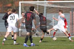 Bayernliga Nord - Saison 2025/26 - FC Ingolstadt 04 II - SpVgg Bayern Hof - Timo Hengmith  (Nr.6 - FC Ingolstadt II) schiesst den 1:0 Führungstreffer - Laurenz Skrabalek weiss Bayern Hof  - David Guyon TW Bayern Hof - jubel  - Foto: Meyer Jürgen