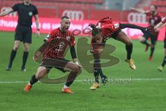 3. Fußball-Liga - Saison 2020/2021 - FC Ingolstadt 04 - FC Viktoria Köln - Der 2:1 Siegtreffer durch Ganiggia Ginola Elva (#14,FCI)  - jubel - Fatih Kaya (#9,FCI)  -Foto: Meyer Jürgen