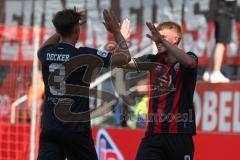3. Liga - Saison 2024/25 - FC Ingolstadt 04 - SV Wehen Wiesbaden - Der 2:1 Führungstreffer - jubel - Benjamin Kanuric (Nr.8 - FCI) - Elias Decker (Nr.3 - FCI) - Foto: Meyer Jürgen