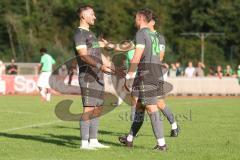 Bezirksliga - Saison 2025/26 - FC Fatih Ingolstadt - FC Gerolfing - Donat Bashota (Nr.24 - FC Gerolfing) mit dem 0:3 Führungstreffer - jubel  - Flaur Bashota (Nr.23 - FC Gerolfing) - Foto: Meyer Jürgen