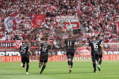 3. Liga; Rot-Weiss Essen - FC Ingolstadt 04; Ausgleich Tor Jubel Treffer Tobias Bech (11, FCI) 2:2 mit Thomas Rausch (45, FCI) Tobias Schröck (21, FCI) Visar Musliu (16, FCI) Arian Llugiqi (25, FCI)