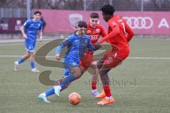 A-Junioren - Bundesliga Süd FC Ingolstadt 04 - TSG 1899 Hoffenheim - Emre Gül (Nr.15 - FCI A-Junioren) rot - Dagdeviren Diren  blau Hoffenheim - Michael Udebuluzor (Nr.9 - FCI A-Junioren) rechts - Foto: Meyer Jürgen