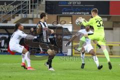 3. Liga - SC Verl - FC Ingolstadt 04 - Francisco Da Silva Caiuby (13, FCI) kommt zu spät, Torwart Brüseke Robin (32 Verl) hält, Langesberg Yannick (5 Verl) Caniggia Ginola Elva (14, FCI)