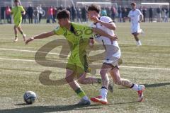 U17 DFB-Nachwuchsliga - Saison 2024/25 - FC Ingolstadt 04 - TSG Hoffenheim - Alexander Meyer weiss FCI - Maximilian Theuer gelb Hoffenheim - Foto: Meyer Jürgen