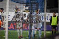 3. Liga - Saison 2026/27 - Waldhof Mannheim - FC Ingolstadt 04 - Obed Ugondu (Nr.17 - FCI)  mit dem 0:3 Führungstreffer - jubel - Linus Rosenlöcher (Nr.19 - FCI) - Lars Lokotsch (Nr.13 - FCI) - Foto: Meyer Jürgen