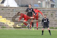 Bayernliga Süd - Saison 2021/2022 - FC Ingolstadt 04 II - TürkAugsburg - Maximilian Neuberger #2 rot FCI - Kampmann Simon (#20 FCI) rot- Fabio Leutenecker schwarz Augsburg - Foto: Meyer Jürgen