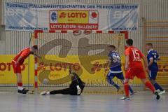 Lotto - Hallen - Bayerncup -  Saison 2022/2023 - FC Fatih Ingolstadt - TSV Ober/Unterhaunstadt -  Baran Fakir Torwart Oberhaunstadt - Thomas Schreiner #23 rot Fatih - Nikola Kamenjasevic #99 blau Oberhaunstadt - Jubel - Foto: Meyer Jürgen