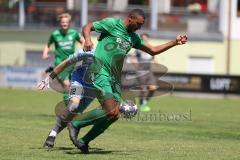 Freundschaftsspiel - Saison 2023/2024 - SV Manching  - FSV Fortuna Regensburg - David Meier (Nr.25 - SV Manching) schiesst den 1:0 Führungstreffer - jubel - Sommer Enrico Torwart Regensburg - - Foto: Meyer Jürgen