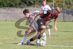 *** A-Junioren Bundesliga  - Saison 2025/26 - A-Junioren - FC Ingolstadt 04 - 1. FC Nürnberg - Haxhiu Lion weiss Nürnberg - Michelbach Kilian rot FCI - Foto: Meyer Jürgen
