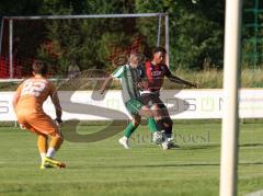 Landesliga - Freundschaftsspiel - Saison 2026/27 - SV Manching - FC Ingolstadt 04 II - Faris Hapi (Nr.4 - FCI II) - Dzenis Seferovic (Nr.6 - SV Manching) - Torwart Louis Marbach (Nr.22 - FCI II) - Foto: Meyer Jürgen