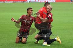 3.Liga - Saison 2022/2023 - FC Ingolstadt 04 -  - SV Waldhof-Mannheim - Tobias Bech (Nr.11 - FCI) trifft zum 1:0 Führungstreffer - Jubel - Marcel Costly (Nr.22 - FCI) - Pascal Testroet (Nr.37 - FCI) - Foto: Meyer Jürgen