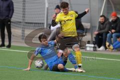 2024_2_17 - Saison 2023/24 - AUDI-Schanzer Amateur Cup - SV Hundszell - FC Hitzhofen/Oberzell  - Halbfinale 1 - Dominic Filser gelb Hitzhofen - Luca Kammerer
 blau Hundszell - Foto: Meyer Jürgen