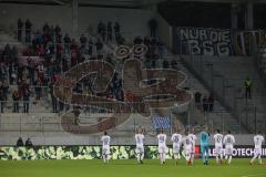 2.BL; Erzgebirge Aue - FC Ingolstadt 04; Das Team begrüßt die mitgereisten Fans