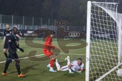 Bayernliga Süd - Saison 2022/2023 - FC Ingolstadt 04 II -  Türkspor Augsburg - Der 1:0 Führungstreffer durch Gashi Egson (Nr.9 - Fc Ingolstadt 04 II) - jubel - Cabrera Juan Ignacio (Nr.27 - Fc Ingolstadt 04) - Batuhan Tepe Torwart Türkspor - Foto: Meyer J