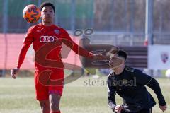 A - Junioren Bundesliga Süd/Südwest -  Saison 2021/2022 - FC Ingolstadt 04 - FC Bayern München - Dibrani Benjamin schwarz Bayern M. #28 - Udogu David (#3 FCI) - Foto: Meyer Jürgen