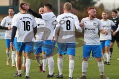 2023_11_12 - SV Hundszell - SV Karlskron   - Kreisliga - Saison 2023/24  - Der 0:1 Führungstreffer durch Samuel Tkac weiss links - jubel - Foto: Meyer Jürgen