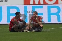 3.Liga - Saison 2022/2023 - FC Ingolstadt 04 -  - FC Freiburg II - Hans Nunoo Sarpei (Nr.14 - FCI) - Rico Preissinger (Nr.6 - FCI) - Foto: Meyer Jürgen