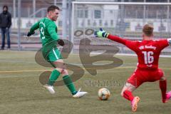 Testspiel - Fußball - SV Manching - VFR Neuburg/Donau  - Benedikt Vollnhals (#9 Manching) - Mayr Phillip Torwart Neuburg  - Foto: Jürgen Meyer