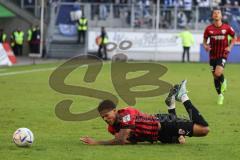 3. Liga; MSV Duisburg - FC Ingolstadt 04; Angriff Justin Butler (31, FCI) wird gefoult am Boden