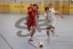 Lotto Bayern Hallencup - Lindenkreuzhalle Saison 2024/25 - FC Deisenhofen - Türk SV Ingolstadt - Enes  Kuqanaj  rot Türk SV Ing. - Jonas Herrmann weiss Deisenhofen - Foto: Meyer Jürgen