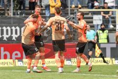 3. Liga; SV Sandhausen - FC Ingolstadt 04; Tor Jubel Treffer 1:1 Ausgleich Sebastian Grönning (11, FCI) Trompete Benjamin Kanuric (8, FCI) Julian Kügel (31, FCI)