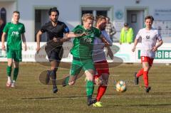 Bezirksliga OBB Nord - SV Manching - FC Schwabing München - Rainer Meisinger (#19 Manching) wird gefoelt von Hinrichs Rafael weiss Schwabing und bleibt längere Zeit verletzt am Boden liegen - Foto: Jürgen Meyer