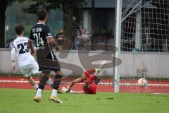 Bezirksliga - Saison 2022/2023 -FC Fatih Ingolstadt - SVN München - Der 1:2 Führungstreffer durch Lorent Rexhepi weiss München - Marco Ernhofe Torwart Fatih - Jubel - Foto: Meyer Jürgen