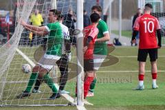 2024_2_17 - Saison 2023/24 - AUDI-Schanzer Amateur Cup - FC Gerolfing - TV 1861 Ingolstadt - Halbfinale 2 -  Der 0:2 Führungstreffer durch - Niklas Nissl grün Gerolfing - jubel - Armin Dacic Torwart 1861 Ing. - Foto: Meyer Jürgen