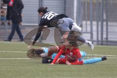 Bayernliga - Frauen - Saison 2022/2023 - FC Ingolstadt 04 II - TSV Schwaben Augsburg - Theresa Grundmann Torwart FCI - Emily Stockinger schwarz Augsburg - Julia Heine rot FCI - Foto: Meyer Jürgen