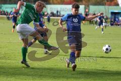 2023_10_28 - Kreisliga - Saison 2023/24 - SV Menning - FC Gerolfing  - Lukas Achhammer grün Gerolfing gibt die Vorlage zum 0:1 Führungstreffer durch Raymond Kreizer - jubel  Korbinian Rankl blau Menning - Foto: Meyer Jürgen