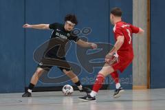 Hallenturnier MTV Ingolstadt - Saison 2025/26 - Türkisch SV Ingolstadt - SV Manching - Johann Rybalko rot Türkisch - Lion Dakaj schwarz Manching - Foto: Meyer Jürgen