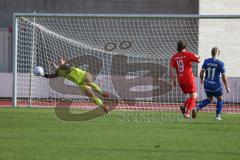 2. Fußball-Liga - Frauen - Saison 2022/2023 - FC Ingolstadt 04 - SC Sand - Torwart Maier Franziska (Nr.1 - FC Ingolstadt 04 ) - König Cindy blau SC Sand - Foto: Meyer Jürgen