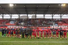 3. Liga; FC Ingolstadt 04 - TSV Havelse; nach dem Spiel Sieg Jubel Freude 3:1 Spieler bedanken sich bei den Fans Tanz Singen